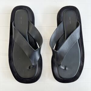 The Row Ginza Sandals Black Leather Suede Platform Flip Flop Slides Size 39